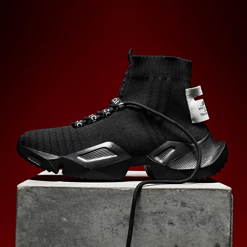 Fashion Men's Sports Casual Shoes Large Size Fly Woven Classic High Top Black Socks Running Shoe Outdoor Lightweight Basketball Shoe New