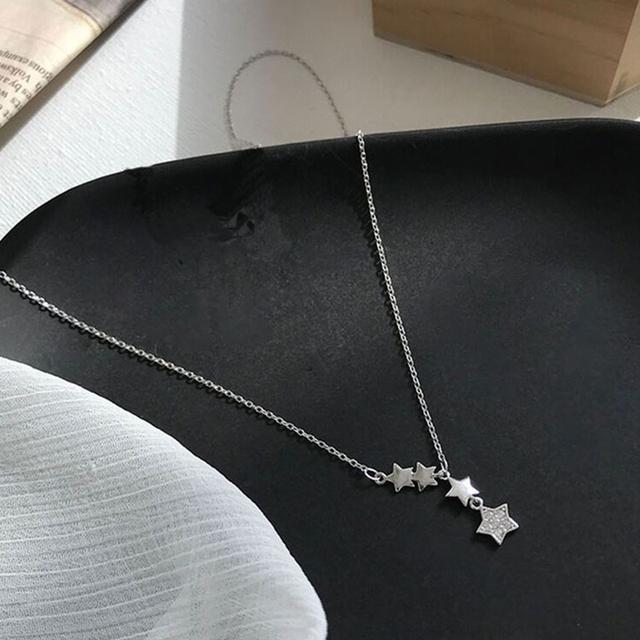 

Ожерелье из стерлингового серебра 925 пробы со звездой и кисточкой, блестящий циркон, подвеска с пятиконечной звездой, женская простая цепочка на ключицу, высокое ювелирное изделие, подарок 45cm