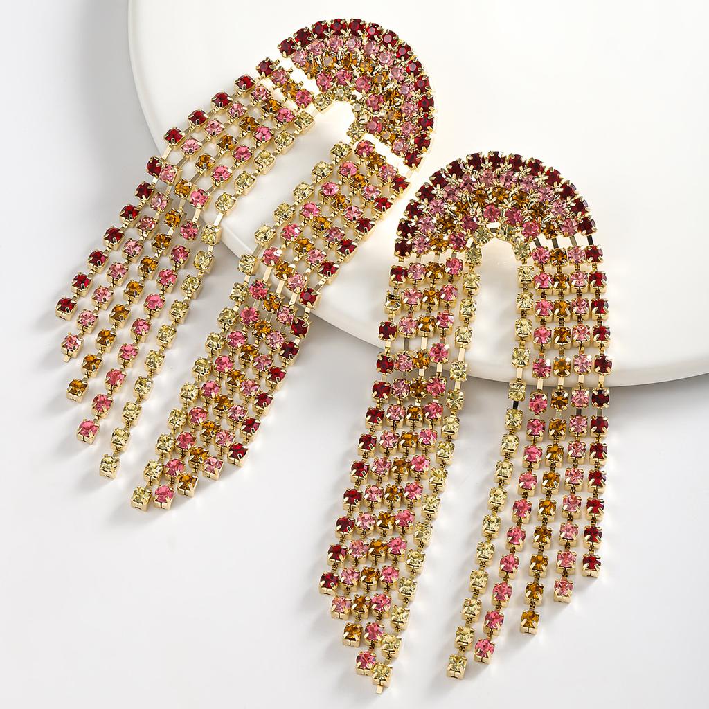 Full Diamond Rainbow Earrings Fashion Tassel Claw Chain Earrings Light Luxury Premium Sense Daily Versatile Earrings Women