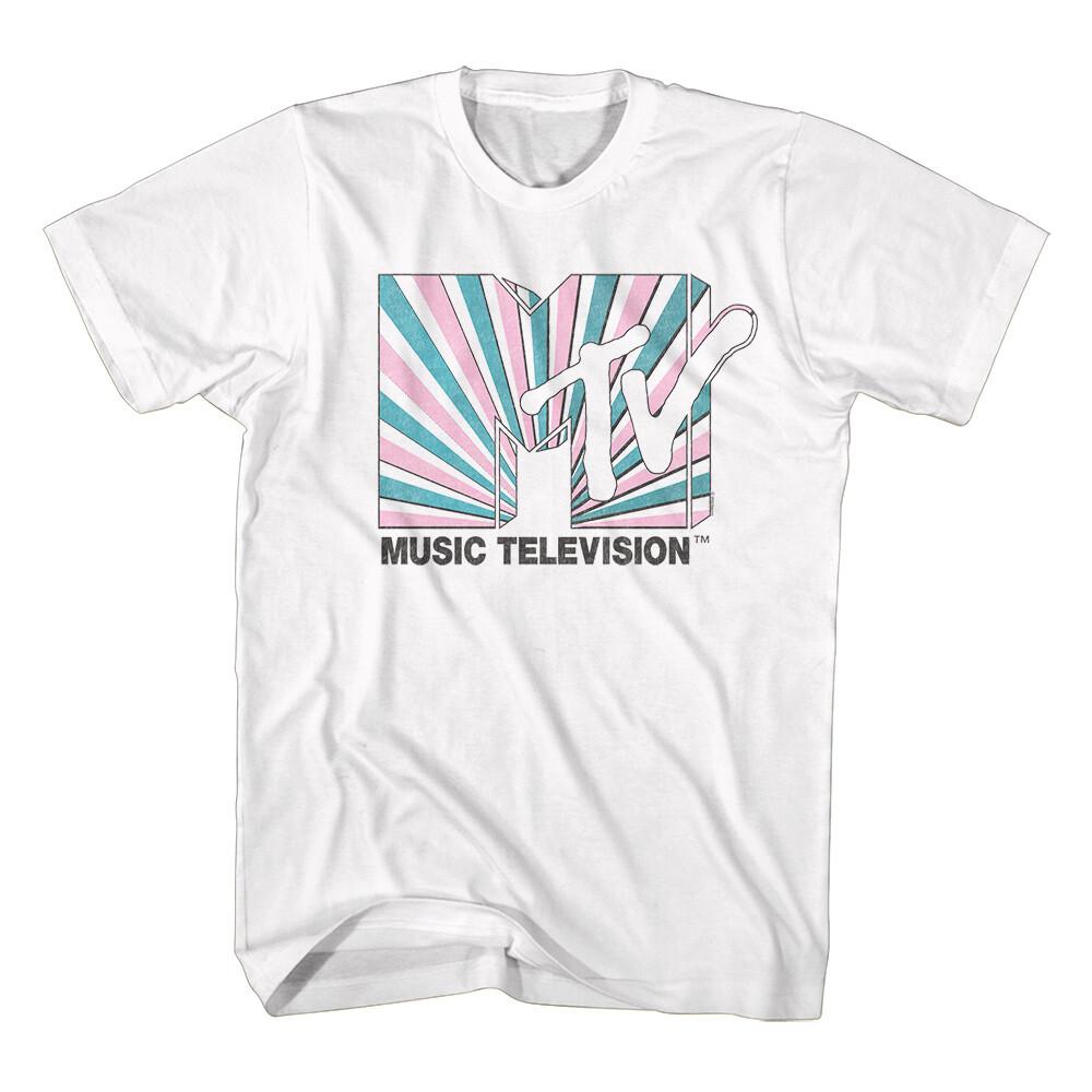 MTV Music Television Aqua & Pink Sunburst Show Logo Men s T Shirt L