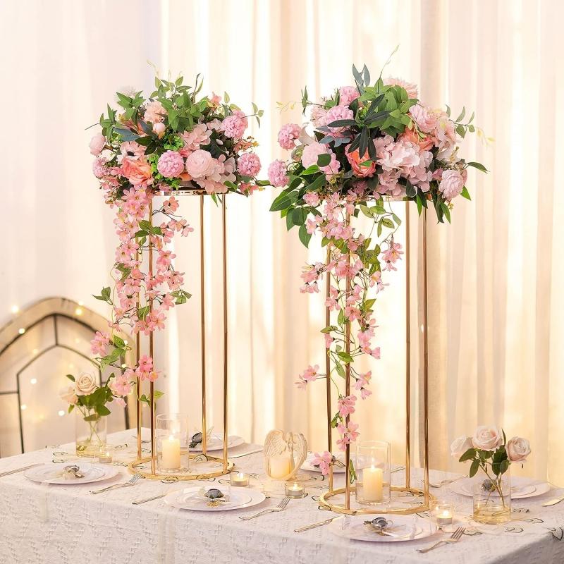 3-Pack Wedding Table Gold Metal Flower Stand - Floor Standing Vase Stand Pathway Full Height Column Tabletop Centerpiece