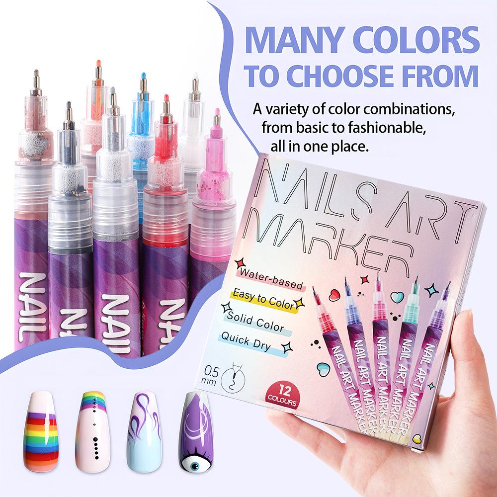 Quick-Dry Nail Art Graffiti Pen - Acrylic Marker for Flowers & Candy Colors, No Baking Lamp Needed.