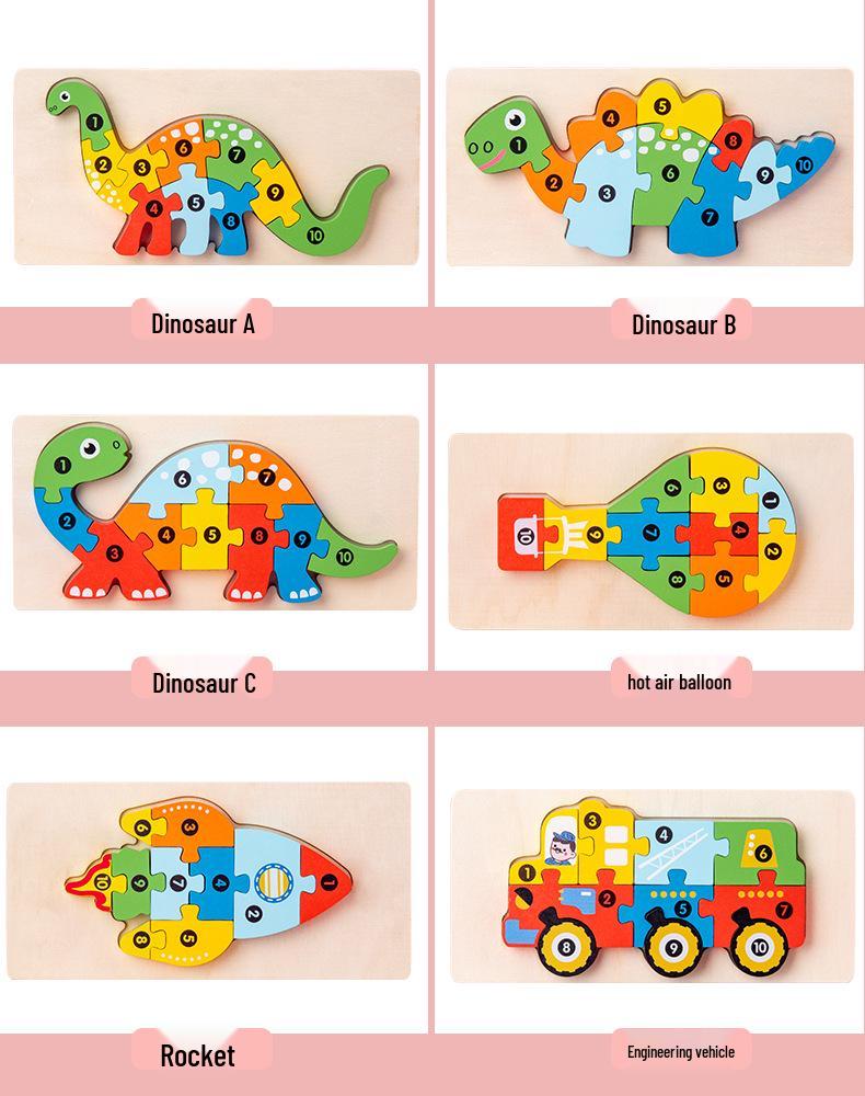 3D Animal Number Puzzle – Wooden Educational Toy Set for Early Childhood
