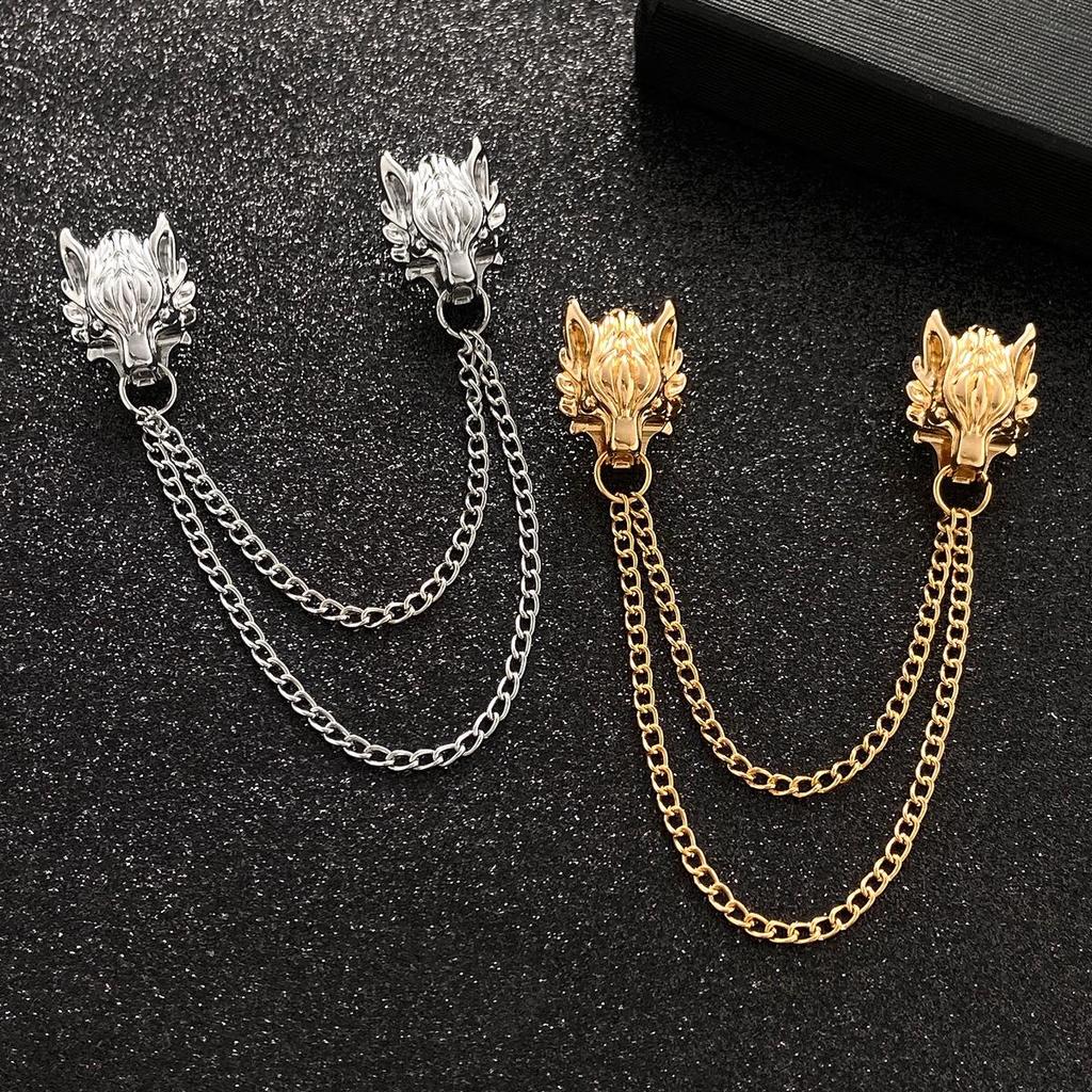 Men's Retro Pixiu Dragon Head Brooch: Creative Alloy Collar Pin for Suits