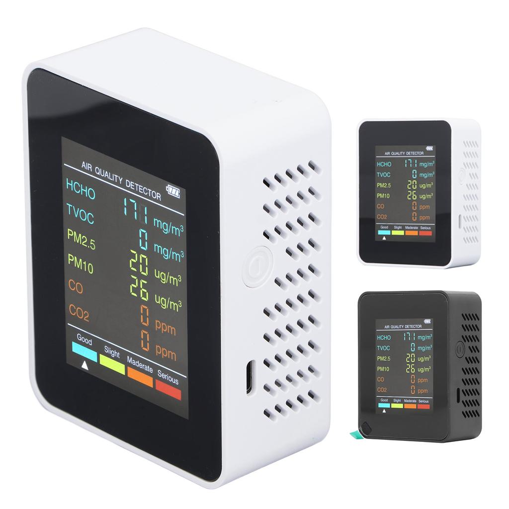 Air Monitor Air Quality Monitor Air Quality Monitor Portable LCD Backlight Screen CO2 TVOC HCHO PM2.5 PM10 Detector with Alarm