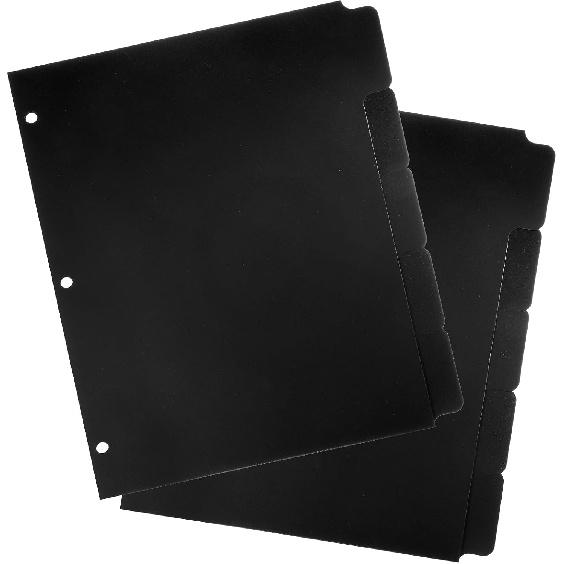 3 Ring Plastic Binder Dividers, Black Dividers with 5 Tabs, Durable Index Binder, Blank Write Erase Page Divider for School Office Home Organizing