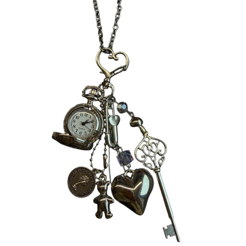 

1Pcs Steampunk Clock Vintage Necklace Pendant Jewelry Watch Heart Pocket Watch Chain Keychain Men Women Gift A4