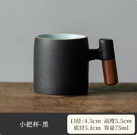 Ceramic Gradient Wooden Handle Tea Cup Stoneware Japanese Coffee Cup Home Kiln-turned Retro Small Wine Cup