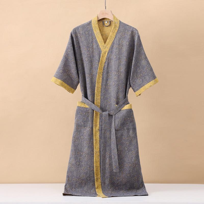 Cotton Fashionable Printed Half Sleeve Kimono Bathrobe for Spring and Summer Thin Home Wear Absorbent Quick Drying Sleeping Robe