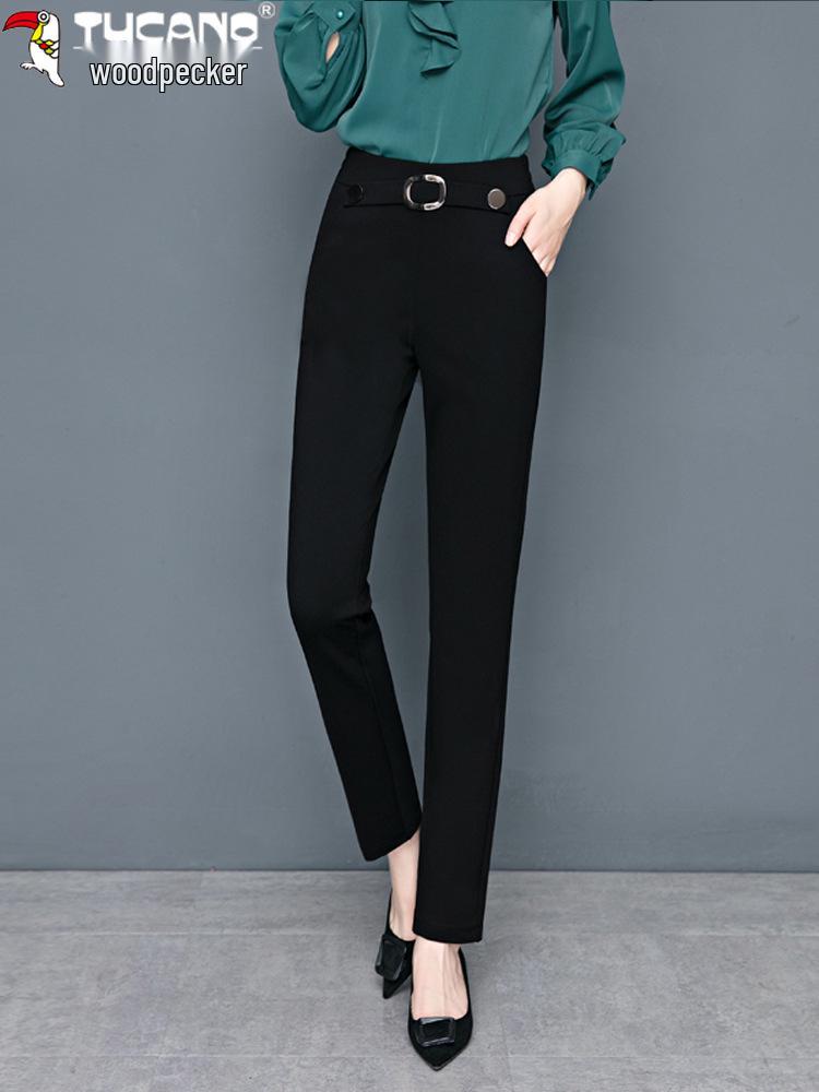 Woodpecker Autumn Women's High Waist Straight-Leg Draped Suit Pants