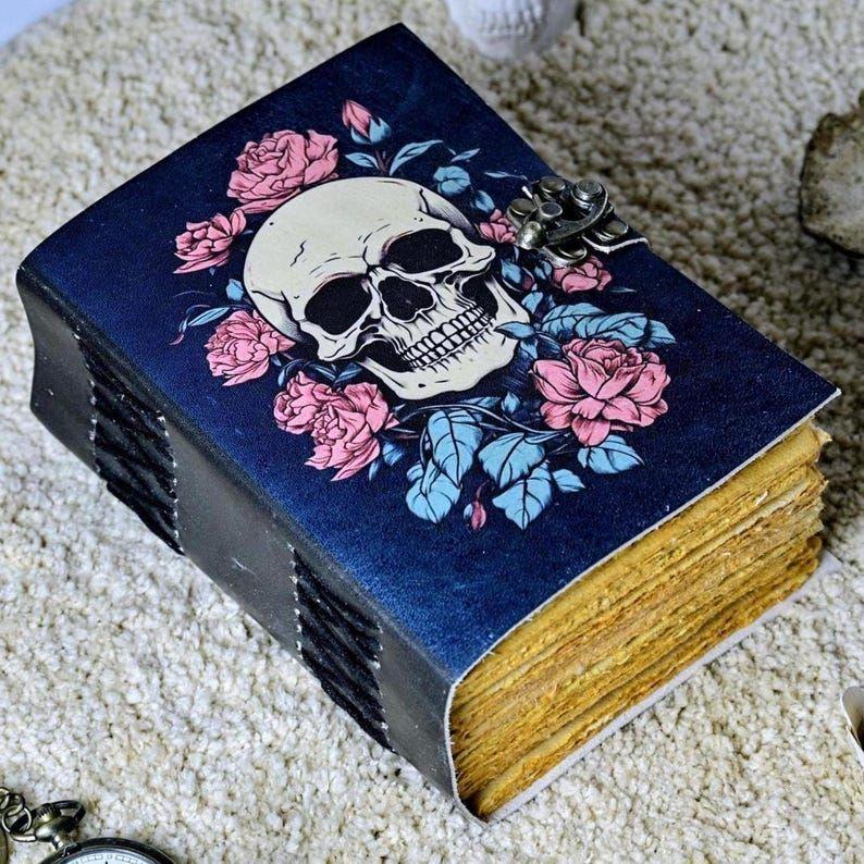 Skull & Roses Leather Journal: Gothic Handmade Diary with Lock