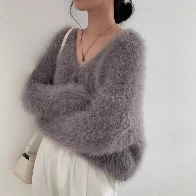 Loose and versatile autumn and winter cardigan lazy wind collar single-breasted knitted sweater neck top