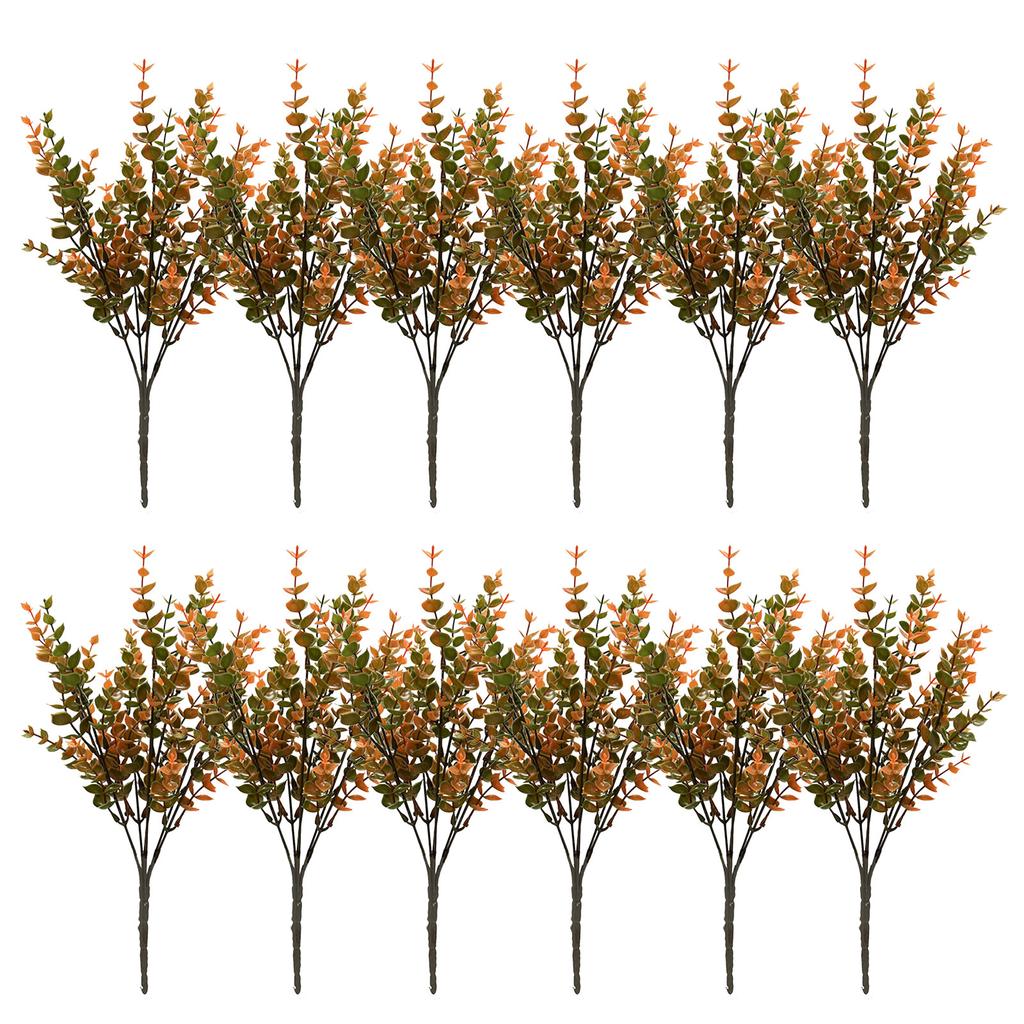 Set Of 12 Artificial Fall Leaf Branches Eucalyptuses Stems Table Centerpieces and Seasonal Decoration Plant Ornament