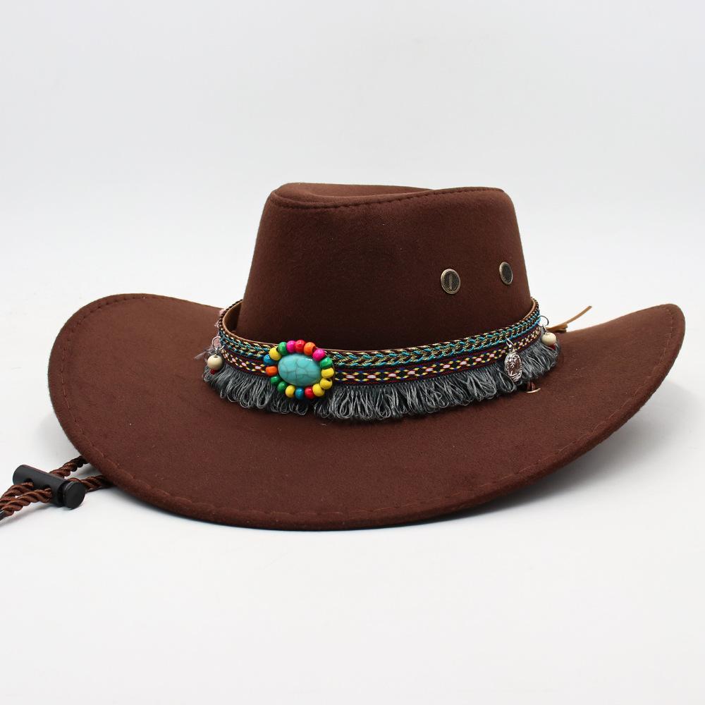 

Tibetan Ethnic Style Accessories Men S And Women S Outdoor Big-Brimmed Sun Hat Mountaineering Sun Protection Knight Hat Vintage Curled Top Hat M adult one size fits all (56-58cm) темно-коричневого кольору
