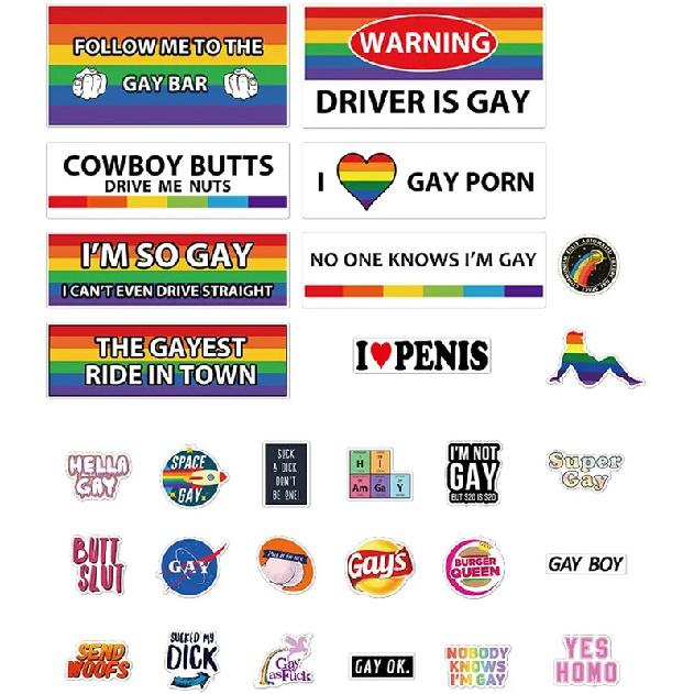 For 1Set 28 Pcs Original Funny Gay LGBT Prank Bumper Stickers Truck,Cars,Vehicle or Luggage - I'm So Gay I Can't Even Drive