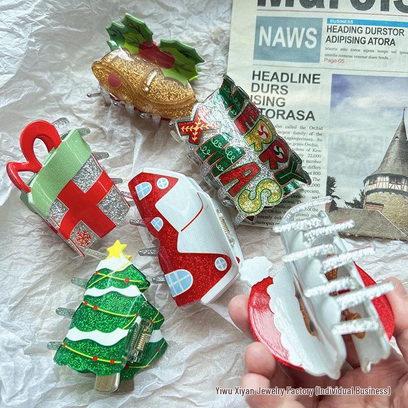 Weihnachten Schneemann und Weihnachtsmann Haarspangen - Festliche Krallen- und Haiklammern für Pferdeschwänze und Hochsteckfrisuren