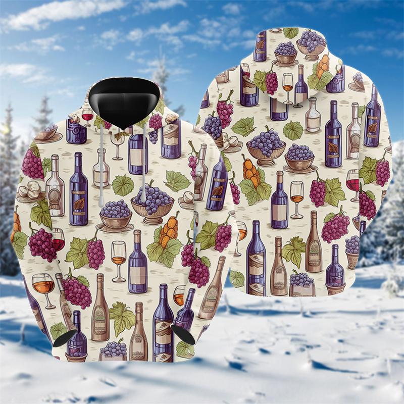 Толстовки с 3D-принтом в виде бокала красного вина для мужчин — фото 5