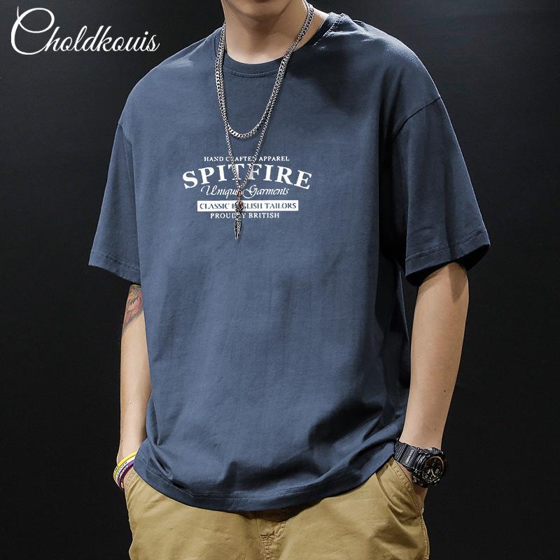 Simple T-shirt Men's print Summer Trendy Printed Cotton Short Sleeved Loose Trendy Breathable T-shirts