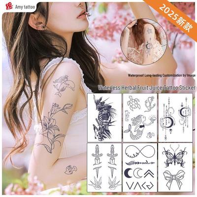 Trendy Waterless Herbal Fruit Juice Tattoo Stickers - Geometric, Waterproof, Long-lasting