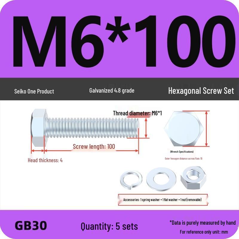 Galvanized Hex Head Bolt & Nut Set - Grade 4.8, Sizes M4 To M30