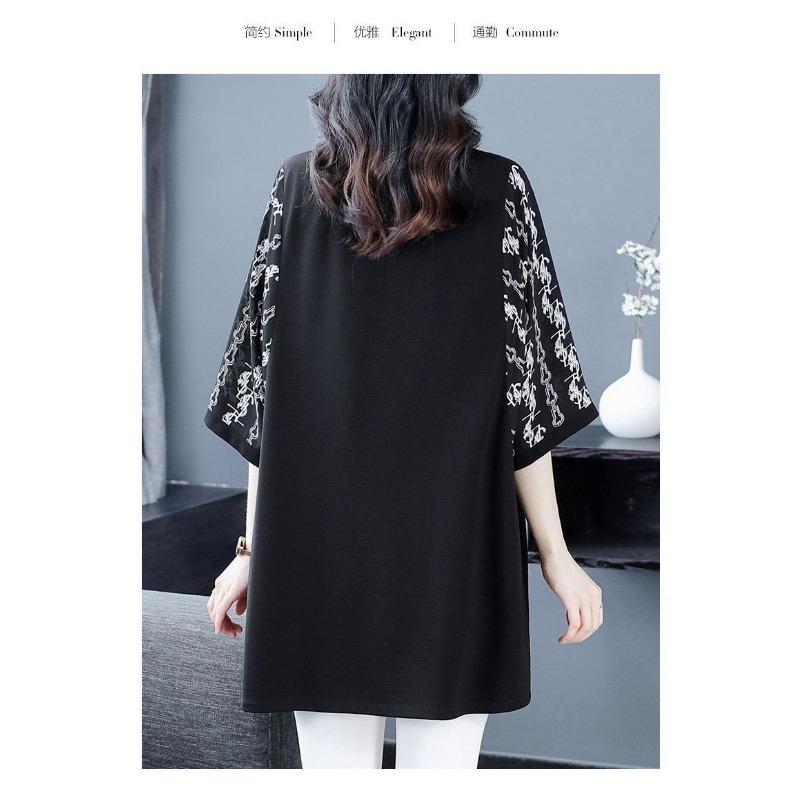 Mid-length Short-sleeved Patchwork Shirt Summer New Large Size Women's Temperament Age-reducing T-shirt Top