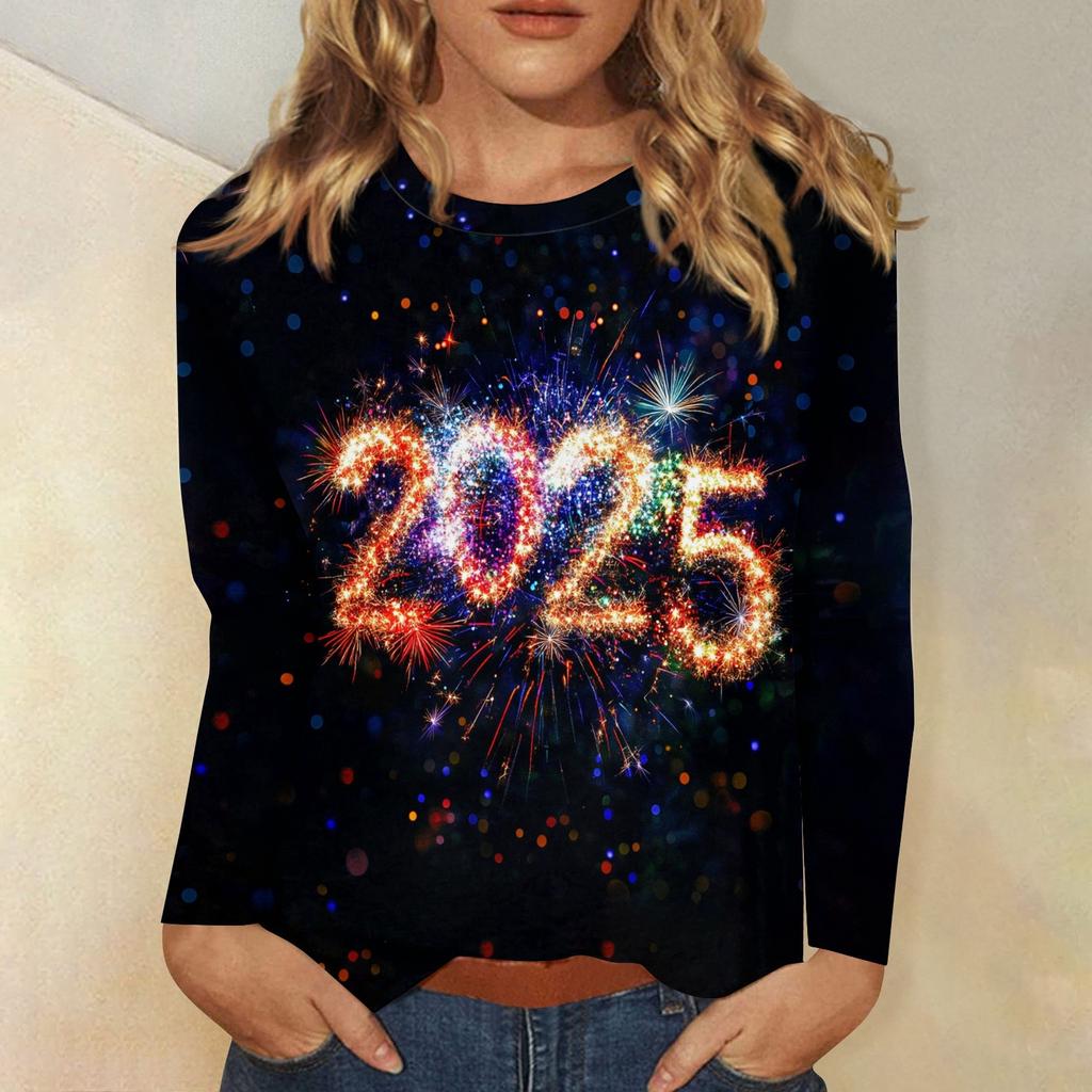 Women's Autumn And Winter Round Neck Long Sleeve T-Shirt Printed Top