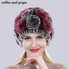 New Arrival Flowers Real Fur Hats Winter Russian Women Natural Rex Rabbit Fur Caps Lady Genuine Rex Rabbit Fur Beanies Cap