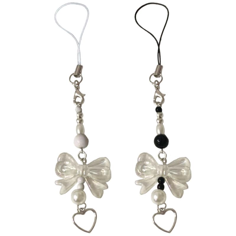 Bows Shape Phone Lanyard Bowknot Heart Pendant Wrist Strap Detachable Phone Chain Keyring Portable Accessory for Women