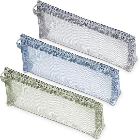 3 Pcs Mesh Makeup Brush Bags with Zipper, Portable Nylon Zipper Pouch Bags Cosmetic Organizer Pouches for Travel Home Office Makeup Brushes Small Gray, Blue, Green
