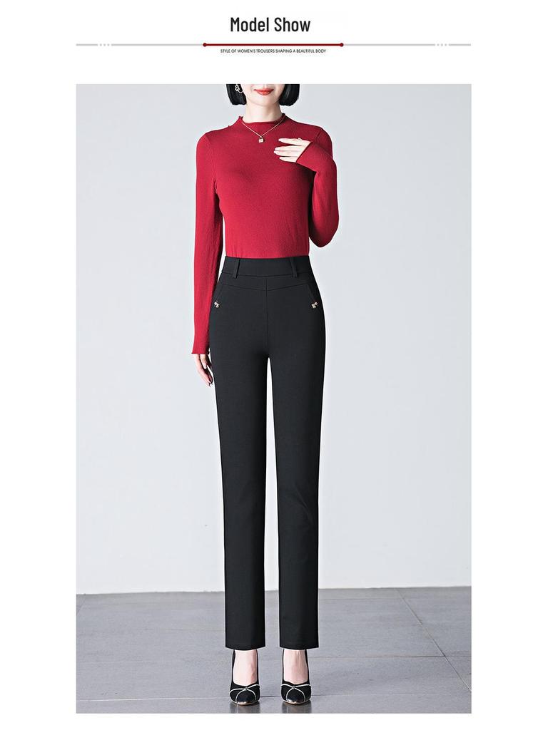 Women's Cotton-Blend Stretch Slimming Pants - Plus Size, Straight-Leg, Spring/Autumn 2025