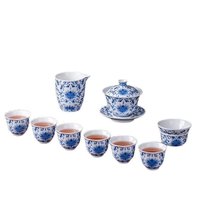 Yongjing Yitao Hand-Painted Enamel Lotus 10-Piece Ceramic Tea Set