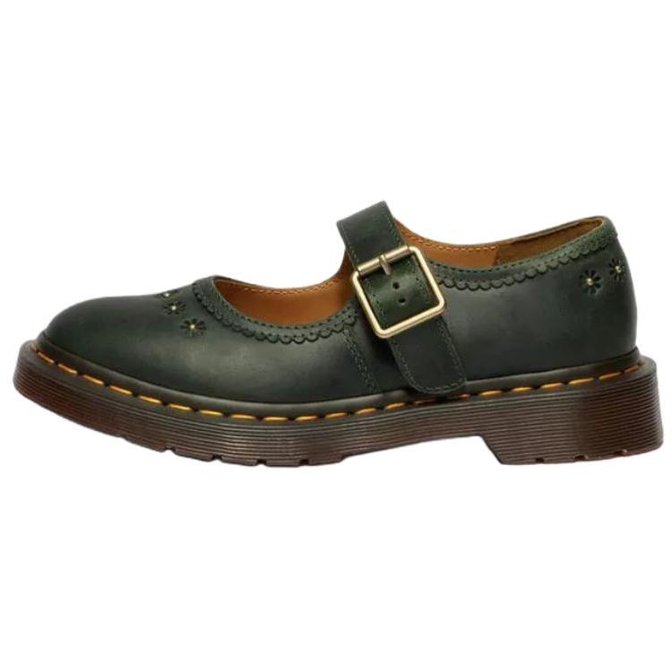 Dr. Martens Flower Mary Jane Leather Comfortable Thick Sole Women shoes Green 42391300 36