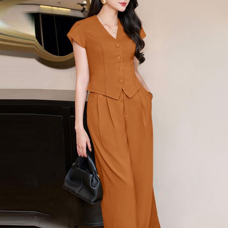 ZANZEA Women Short Sleeve Blouse and Long Pants Casual Two Piece Suit Sets
