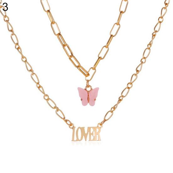 Doppelschichtige Acryl-Schmetterlings-Halskette, Buchstabe-Engel-Anhänger, langer Kettenschmuck