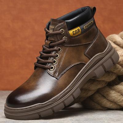 Fashion British Cowhide Velvet Winter Platform Boots for Men Fashion Soft Sole Increase Men's Shoes Designer Casual Ankle Boots Male
