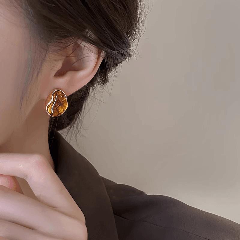 Vintage Bruine Hars Tijgeroog Steen Oorbellen Voor Vrouwen Oorbel Persoonlijkheid Maillard Kleur Sieraden Cadeau