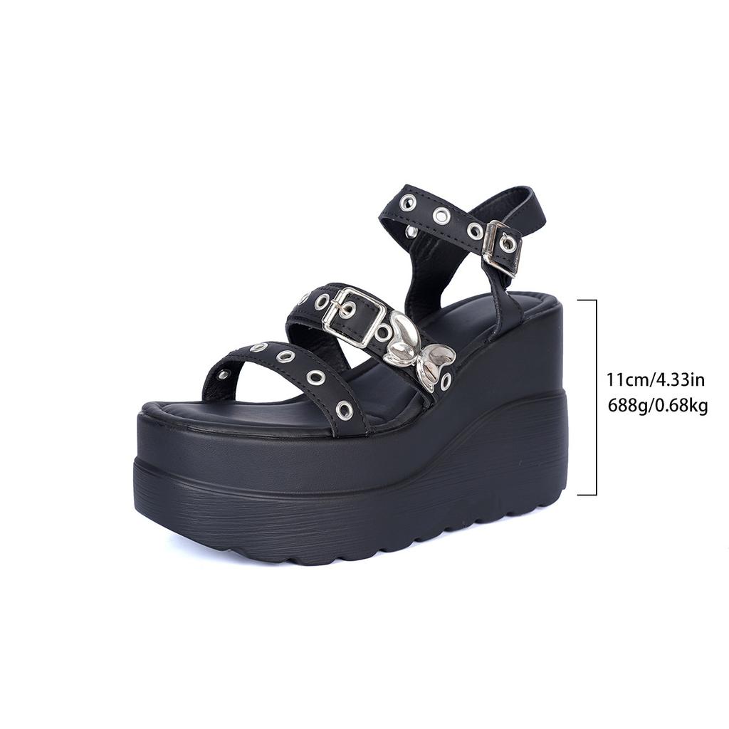 Summer European and American large size Lolita women's shoes metal chain love Harajuku ins muffin thick-soled wedge sandals