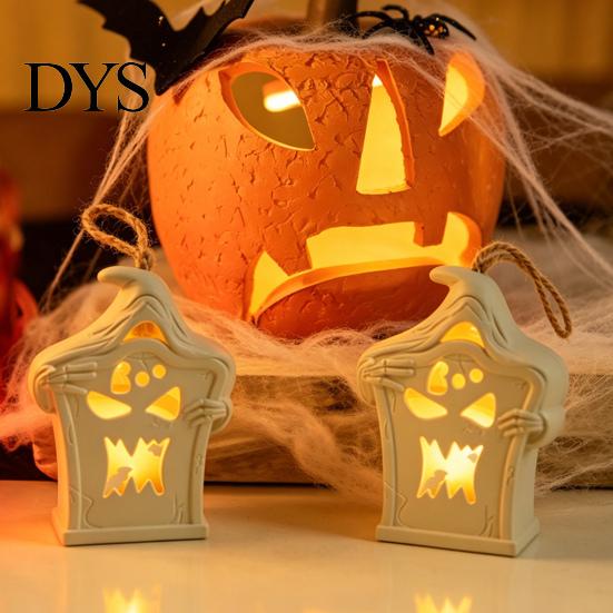 Unique Holiday Gifts Halloween Light Up Tombstone Ornaments, Spooky Small Hanging Graveyard Decoration with Atmospheric Scene Props LED for