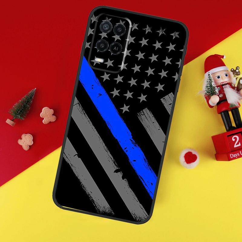 Police Styled Thin Blue Line Flag Case For Oppo A94 A74 A54 A60 A40 A80 A16 A76 A96 A98 A58 A78 A18 A38 A57 A17 A15 A5 A6 Pro