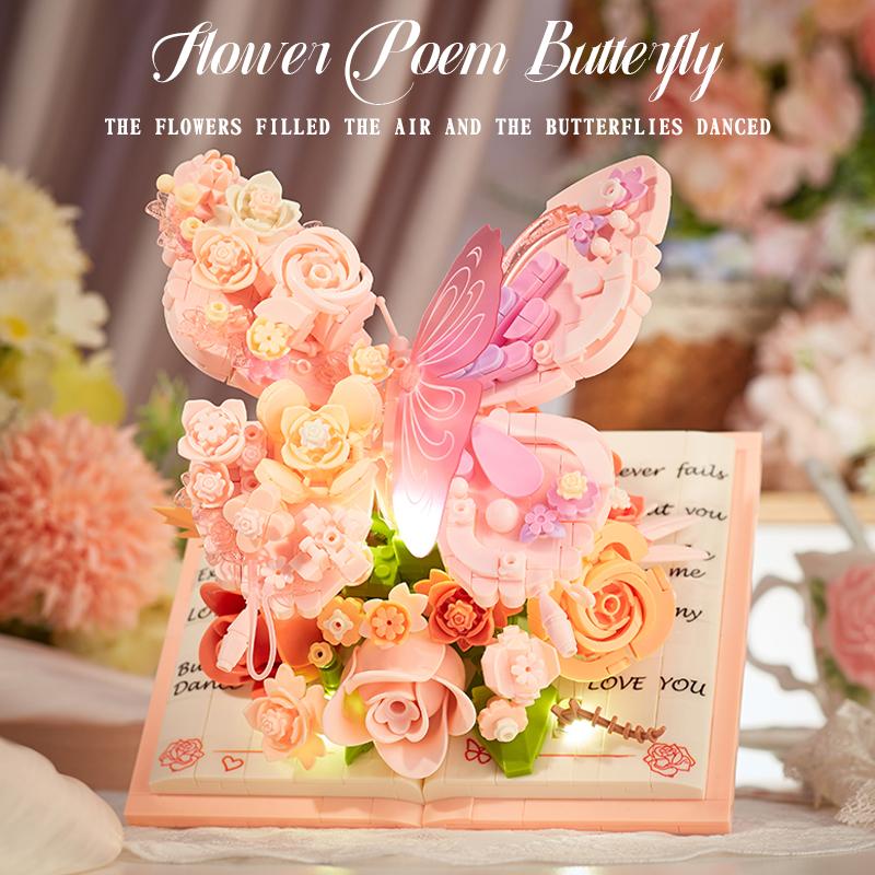 Butterfly Bouquet Small Particle Construction Block Assembly High-Value Ornaments Rose Bouquet Diy Construction Blocks Girl Present
