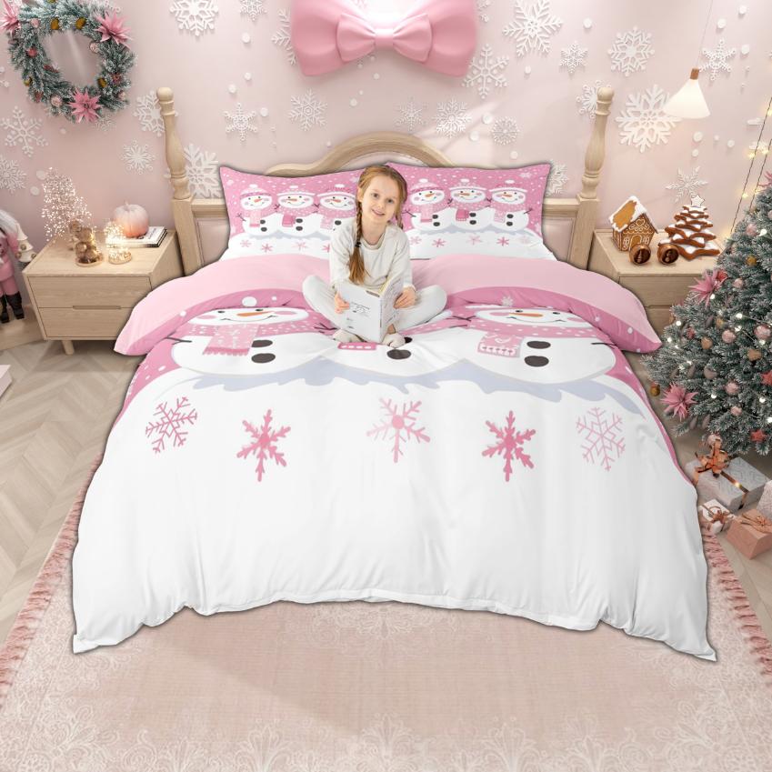 Homewish Cute Snowman Duvet Cover Set for Boys Girls, Christmas Tree Bedding Set, Happy New Year Xmas Comforter Cover Set