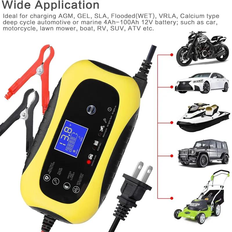 Portable Automatic Battery Charger with LCD Display Power Bank 12V 6A for Motorcycle SUV AGM for Cars Motorcycle RV SUV ATV