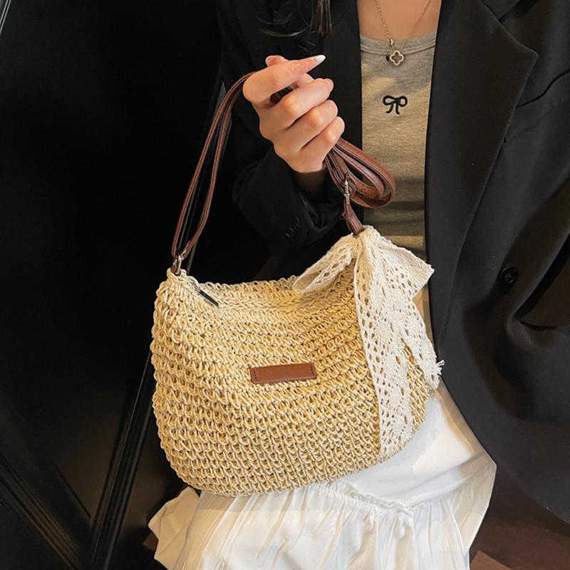 Casual Large Capacity Straw Shopping Shoulder Bag Hollow Out Woven Women Crossbody Bags Summer Beach Travel Lady Wicker Knitted Handbag