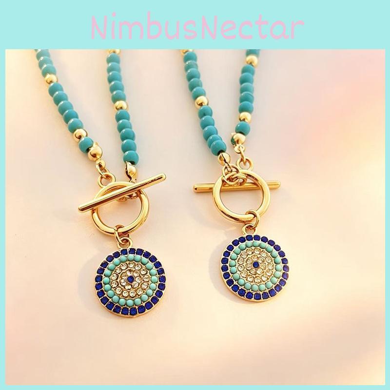 Bohemian Turquoise Beaded Necklace With Eye Pendant For Daily Fashion Accessory