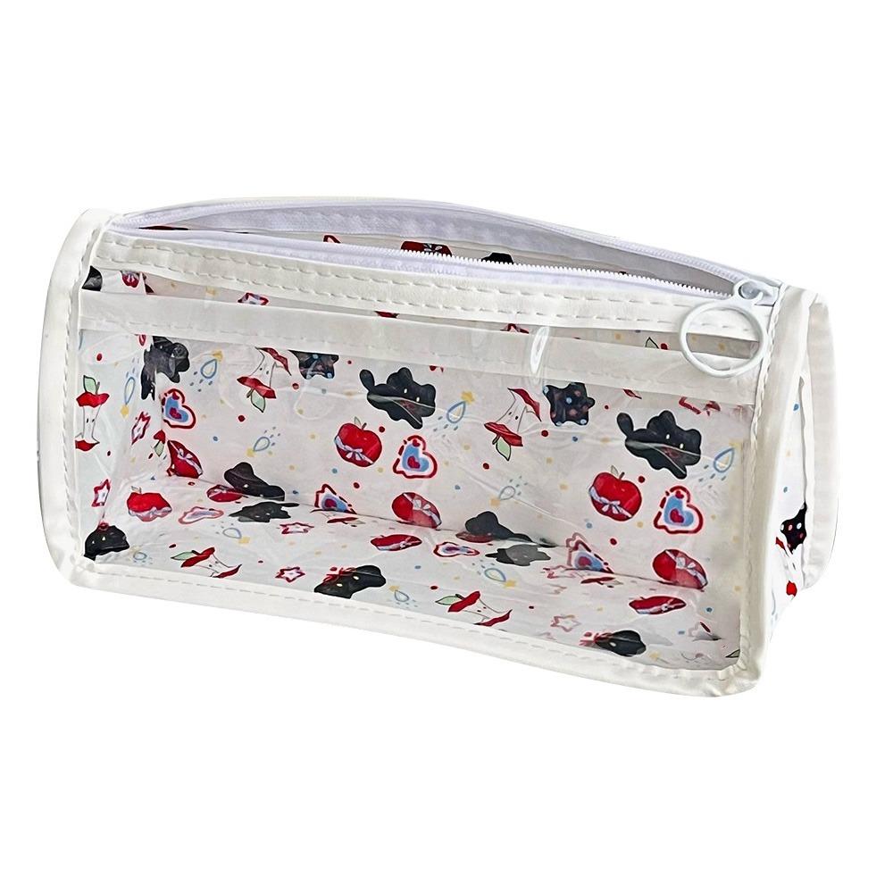 Cute Tulip Cat Bow Pen Bags Transparent Student Stationery Organizer Cartoon Pencil Case  Gifts