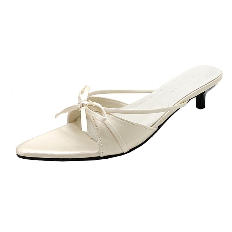 Fashion Women Slippers Fashion Bow Pointed Toe Shoes Elegant Dress Woman Heeled Sandals 2025 Sexy New Slides Luxury Sandalias De Mujer