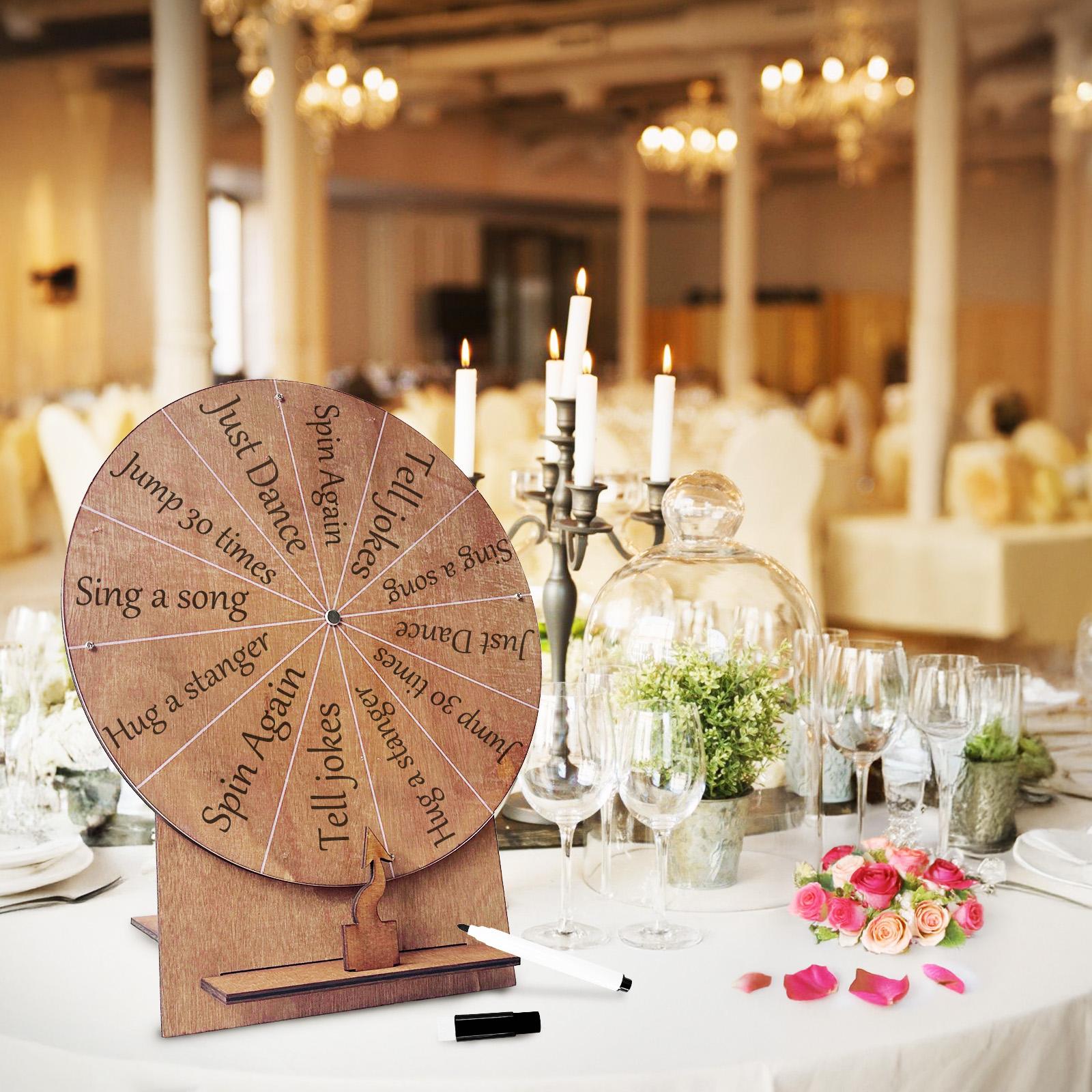 Wedding Challenge Spinning Wheel, Wooden Prize Tabletop Spinner Erasable Raffle Spinning Wheel for Wedding School Home Party Wedding