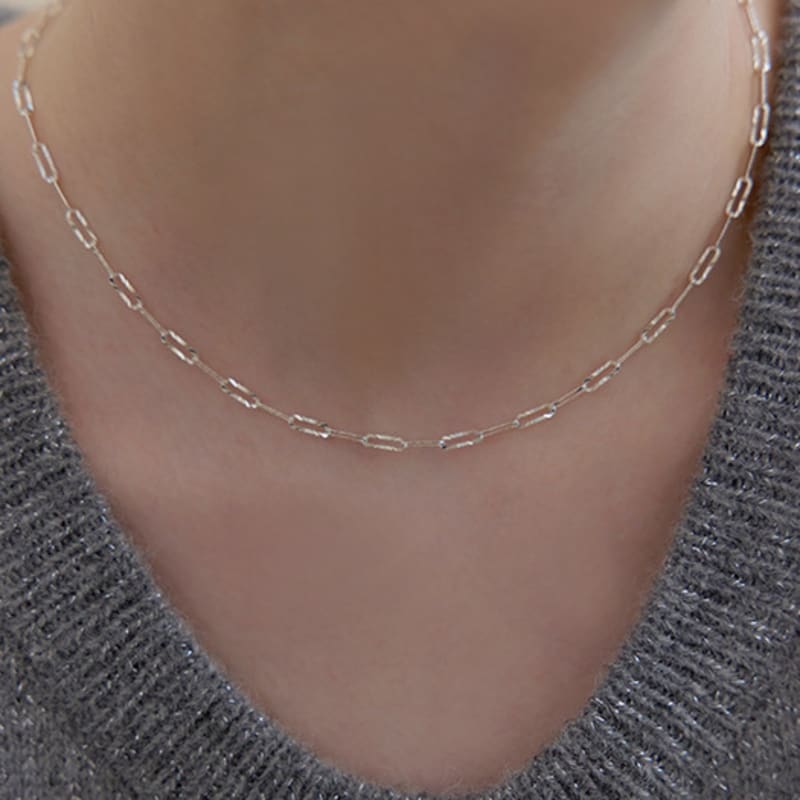 Lewe [6mm+10mm Pearl Earrings Free] Shiny Cutting Link Chain Necklace