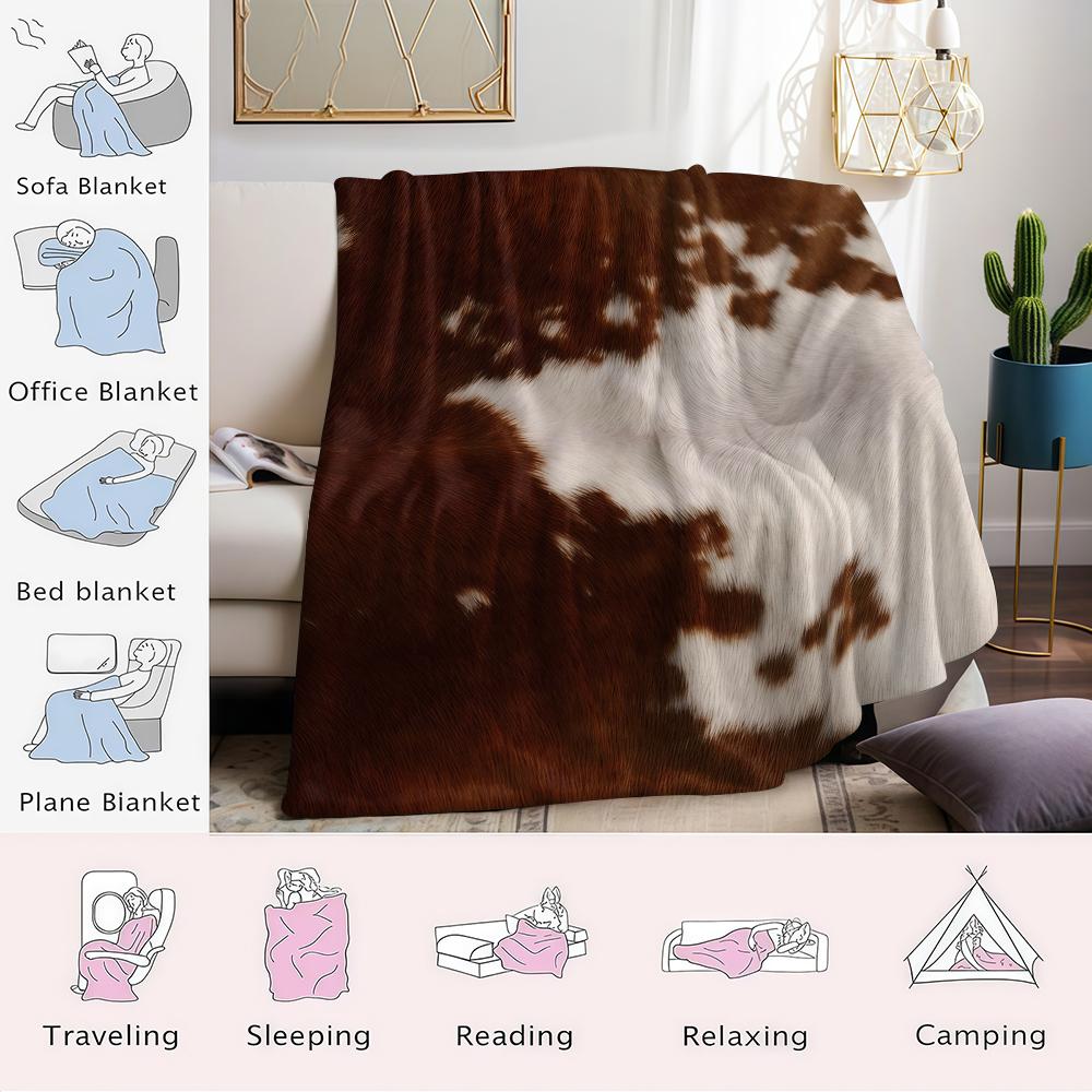 Brown White Cow Flannel Blanket Warm Soft Halloween Christmas Couch Warm Cozy Decorative Decor Gift for All Season