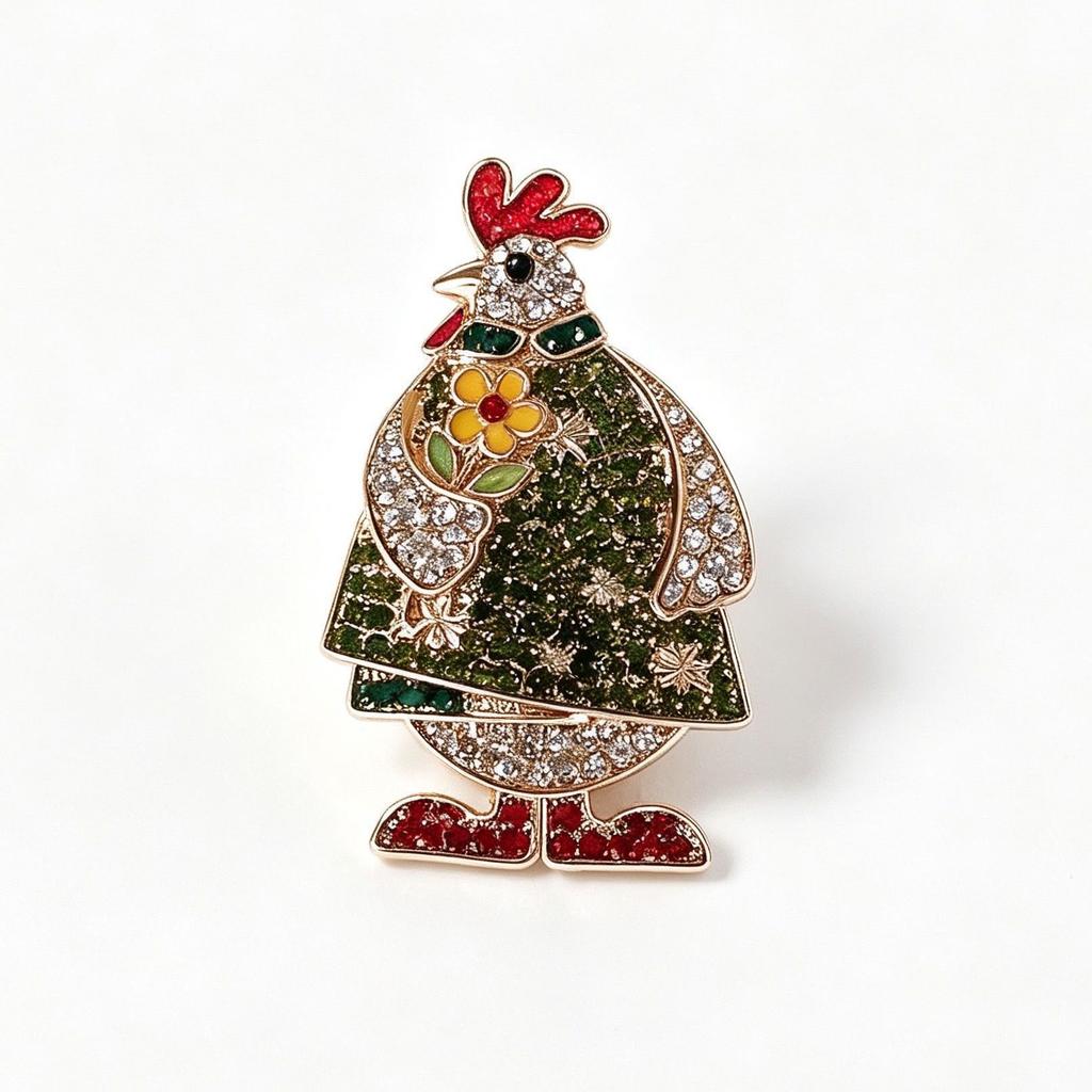 Luxury-style Diamond-studded Small Chicken Brooch, Cartoon-style Rooster Brooch Accessory, Zodiac Chicken